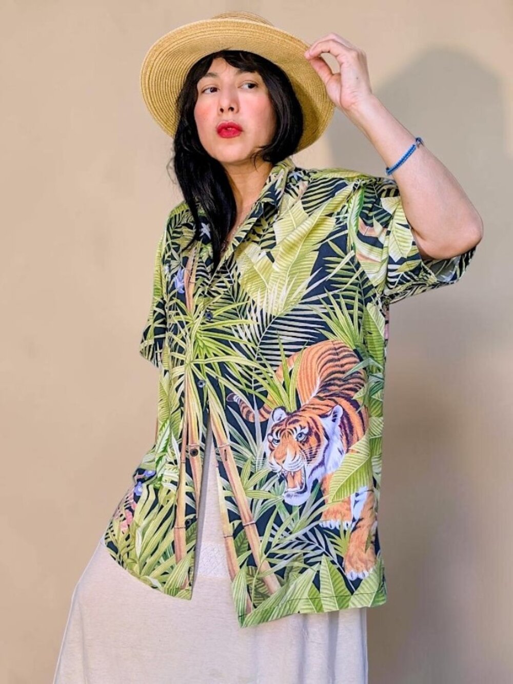Tori Richard rare VTG 90's gem grail silk blend tiger botanical button shirt XL